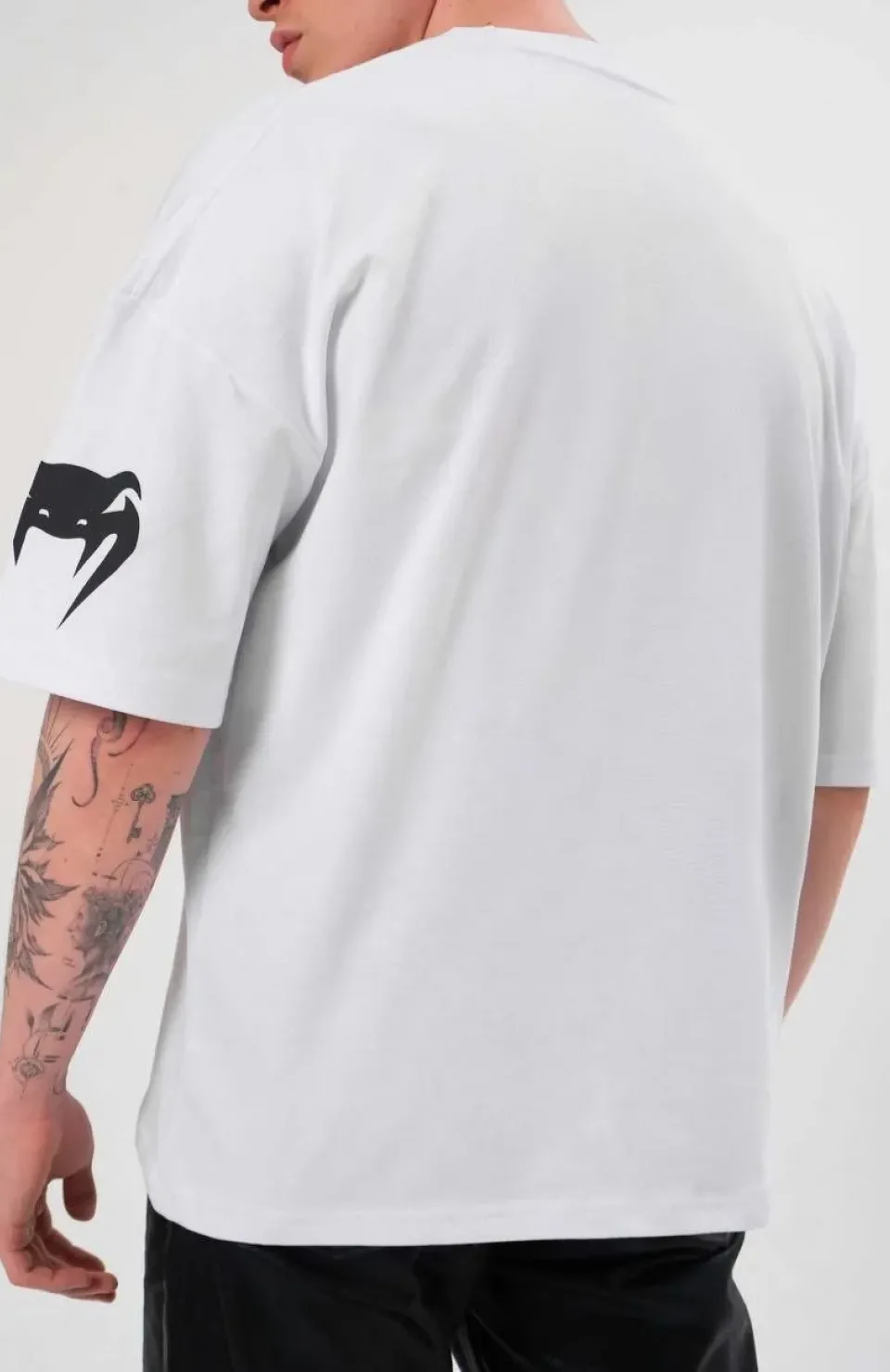 Unisex Bisiklet Yaka Baskılı Oversize T-Shirt - Beyaz