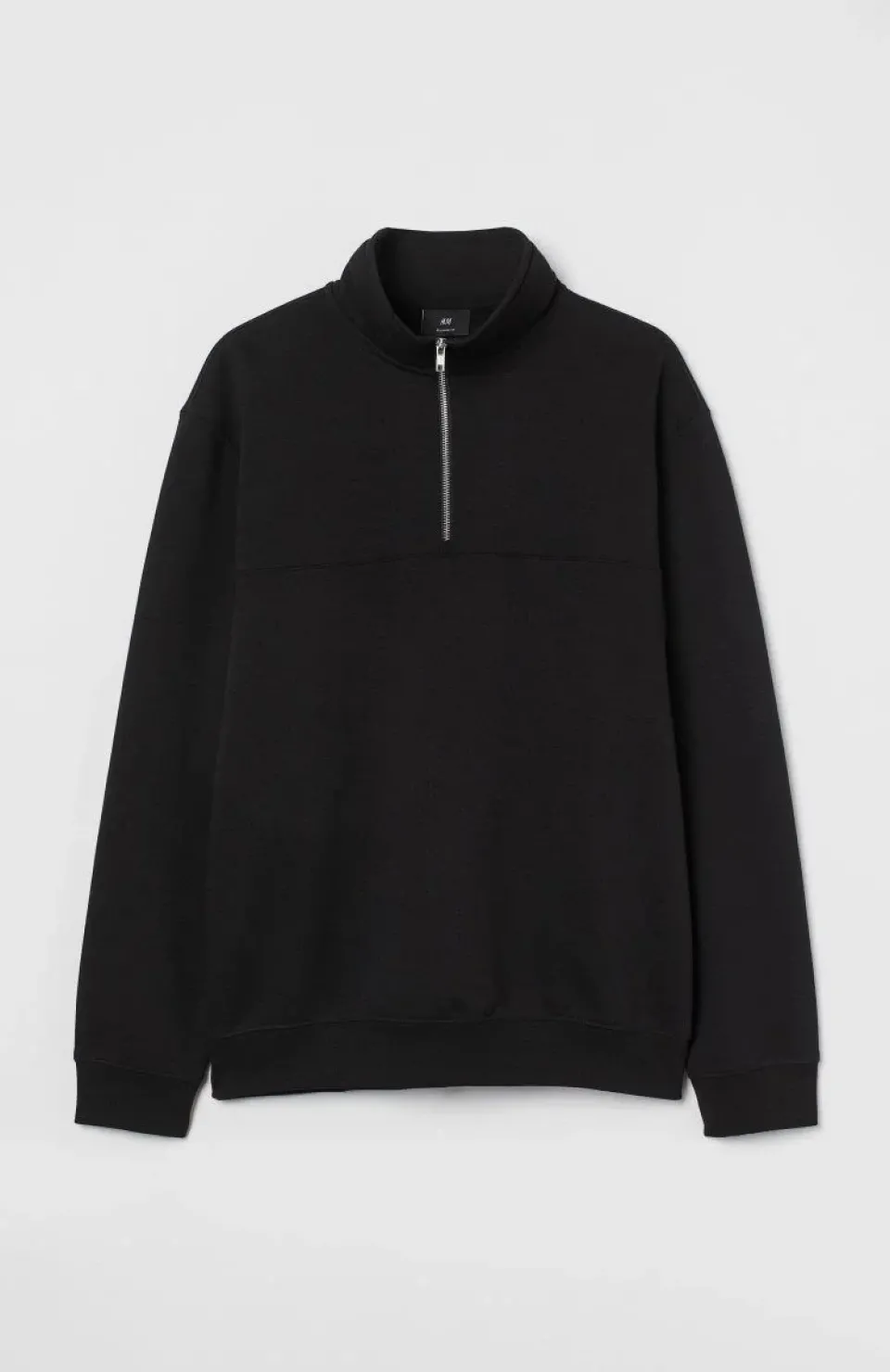 Oversize Yarım Farmuarlı Yakalı Basic SweatShirt - Siyah