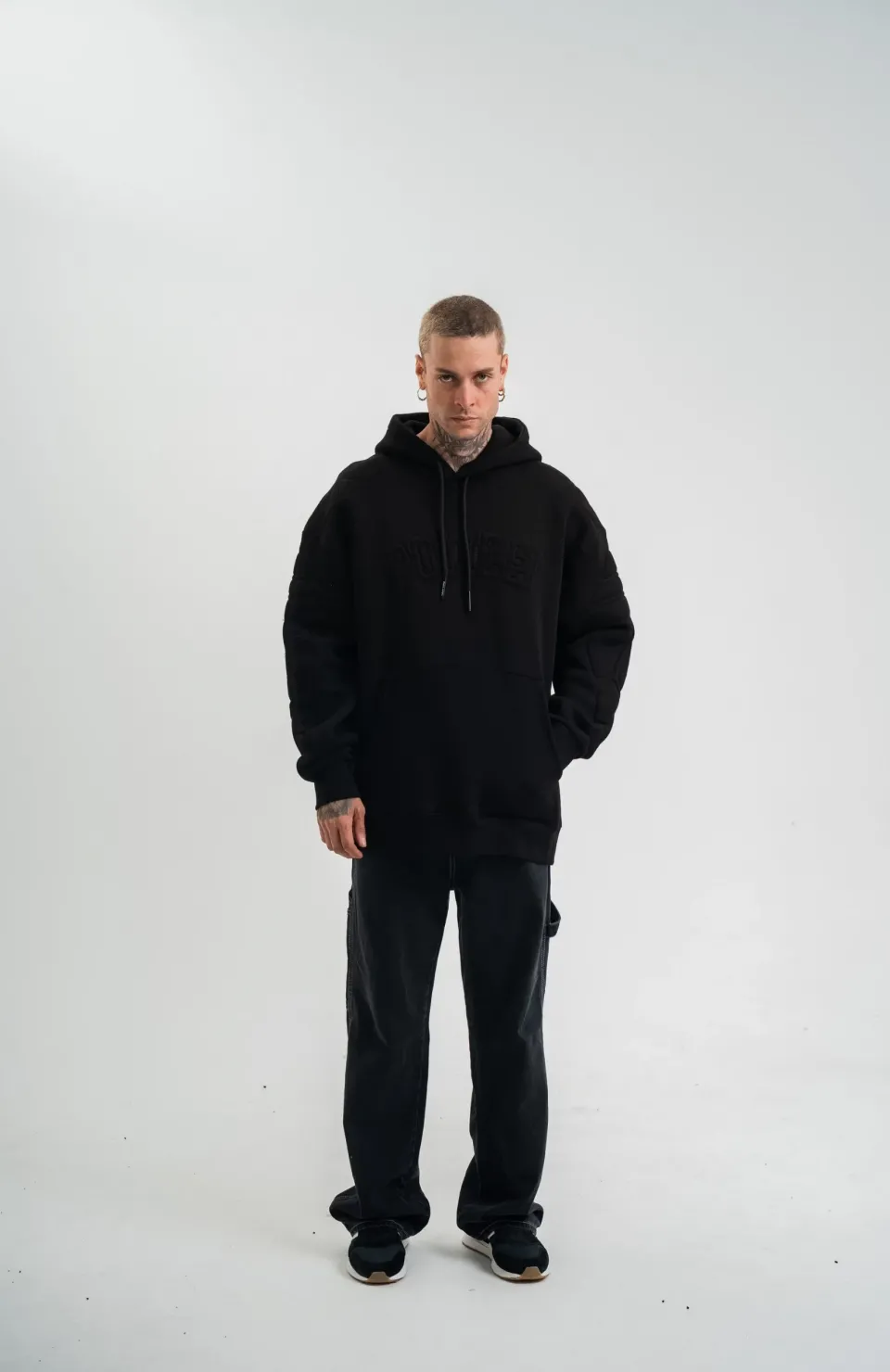 Double Oversize Kapşonlu Nakışlı SweatShirt - Siyah Somersan Giyim | Kadın, Erkek ve Çocuk Moda