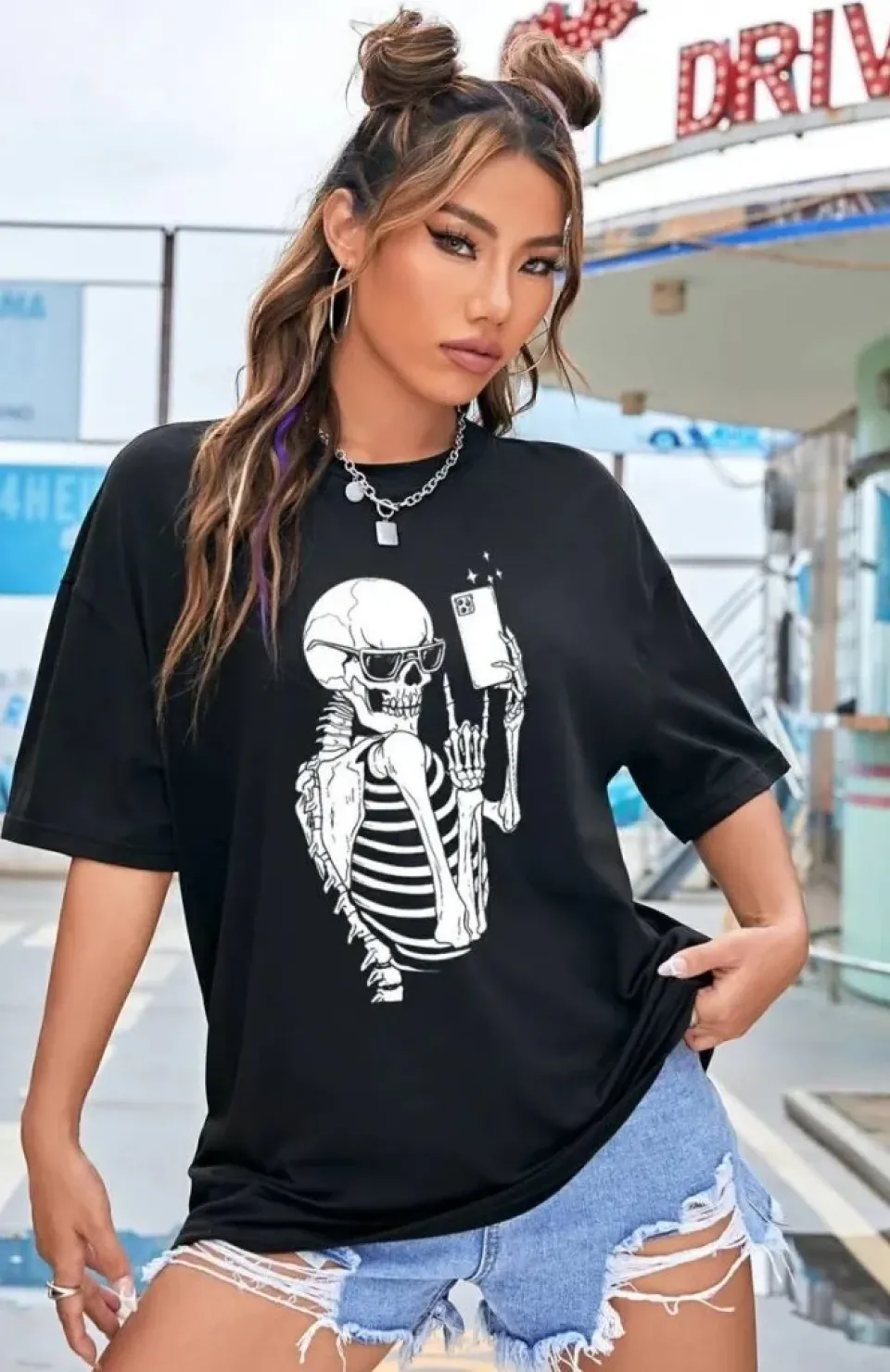 Baskılı Kadın T-shirt - Siyah