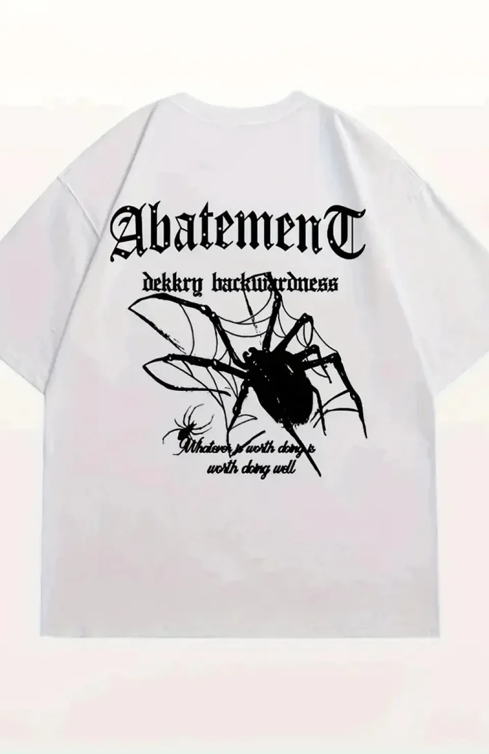 Örümcek Ağı Desenli Baskılı Oversize Bisiklet Yaka T-shirt  - Beyaz