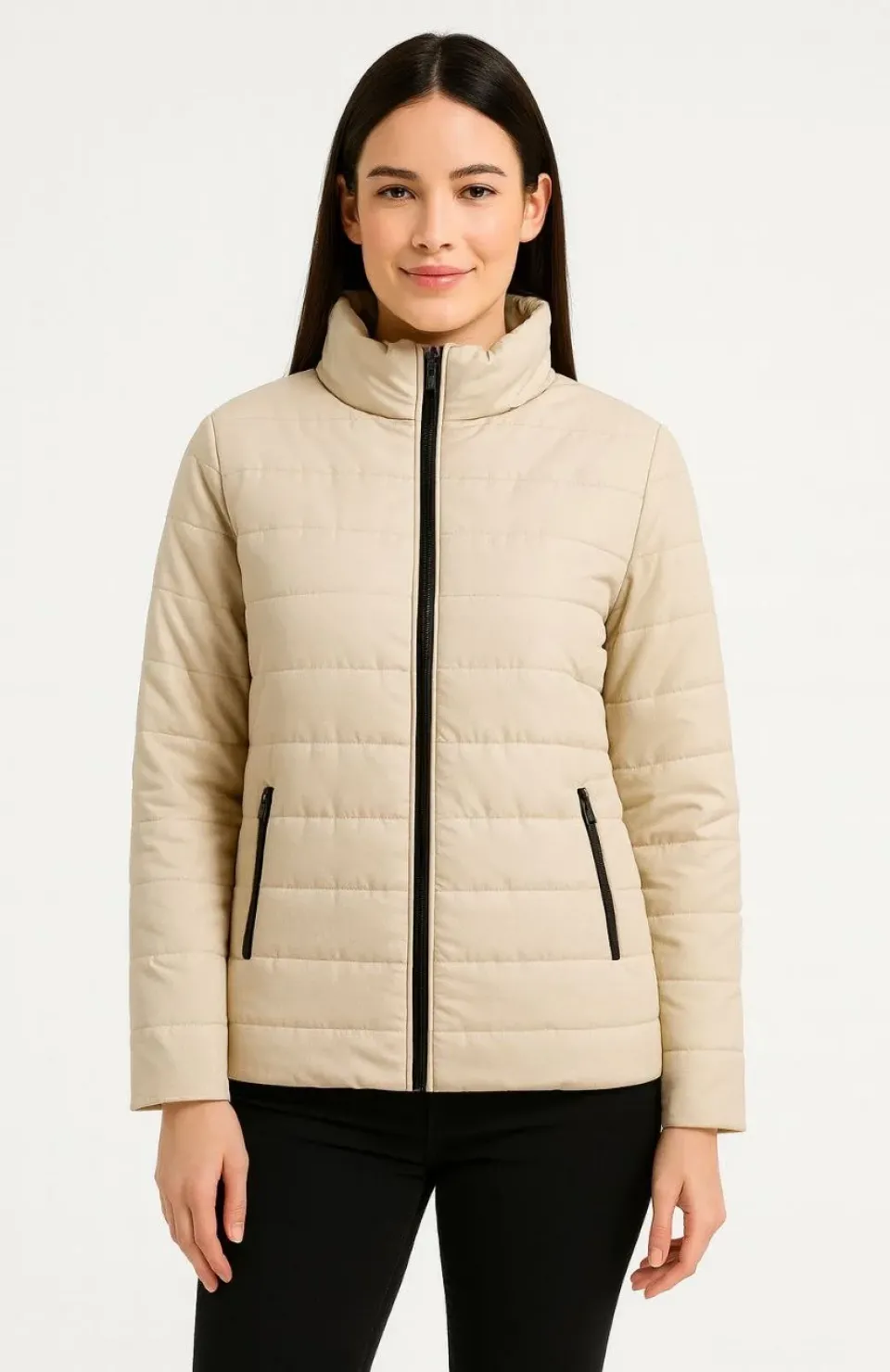 Kadın Bomber Mont Ceket – Su İtici Kumaş, Kapitone Astarlı, Fermuarlı, Kışlık - Bej
