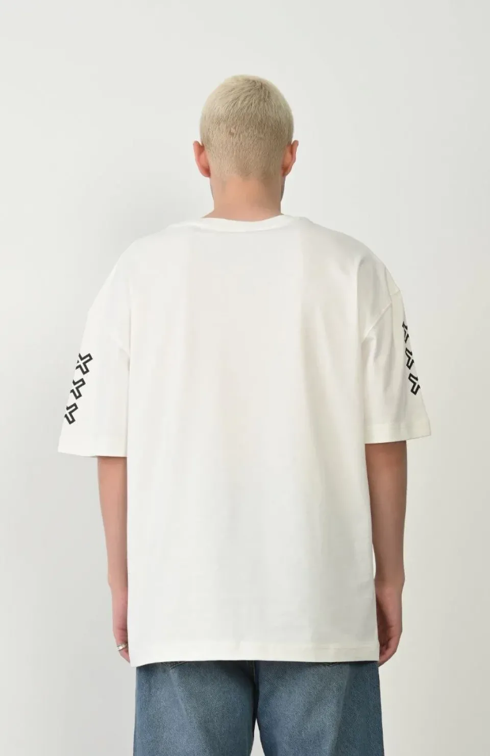 Unisex Baskılı Bisiklet Yaka Oversize T-Shirt - Beyaz