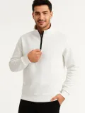 Erkek Dik Yaka Sweatshirt Dik Yaka Yarım Fermuarlı 3 İplik Şardonlu Pamuk Kumaş - Beyaz