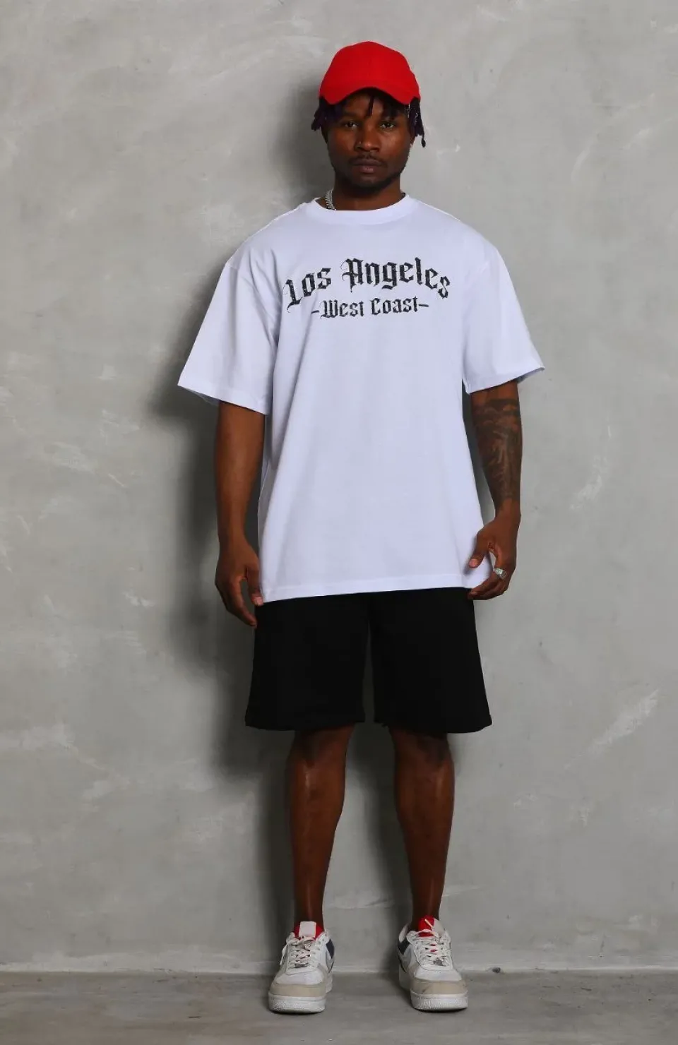 Unisex Oversize Baskılı Bisiklet Yaka T-Shirt - Beyaz