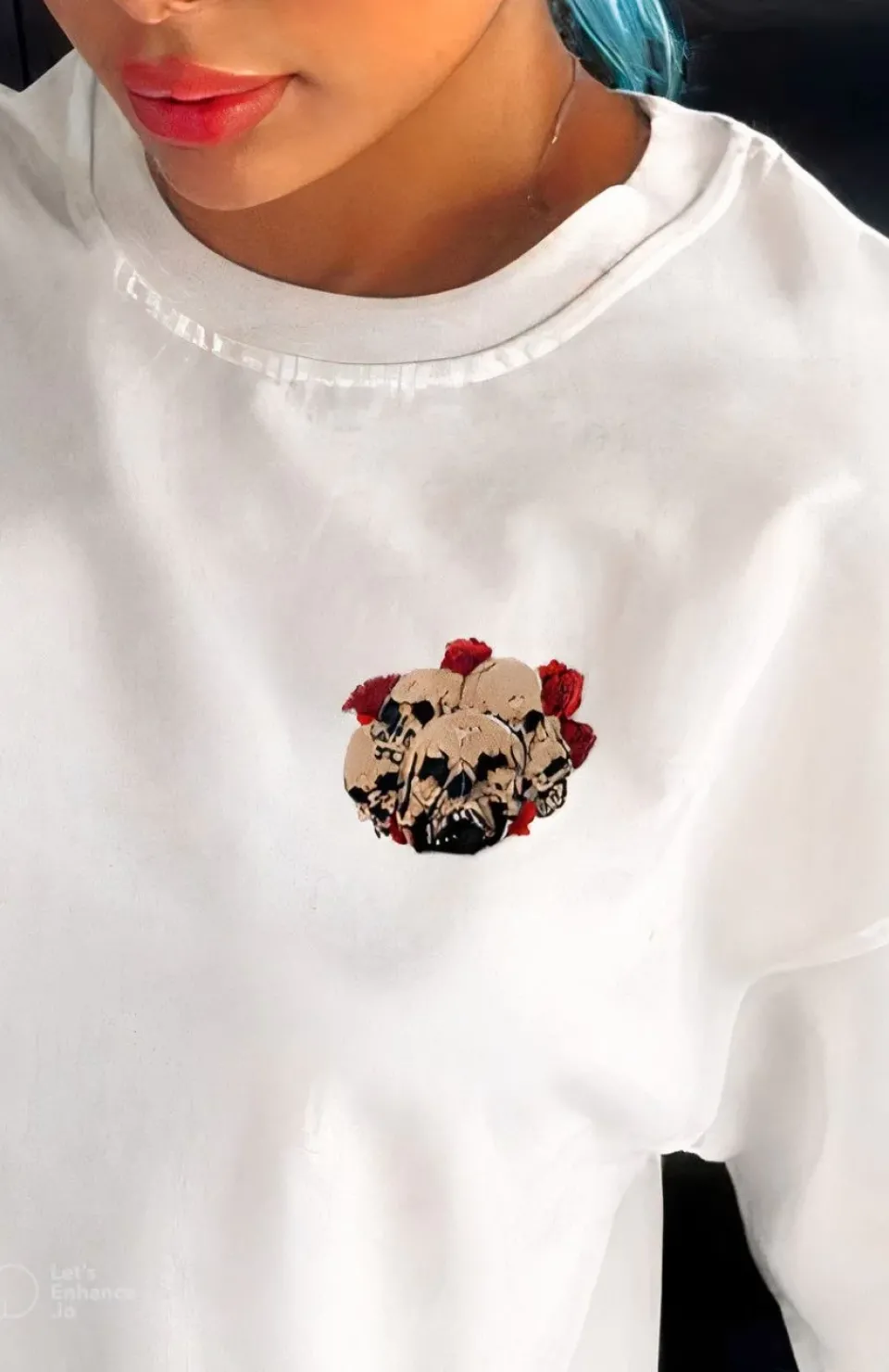 Unisex Bisiklet Yaka Baskılı Oversize T-Shirt - Beyaz