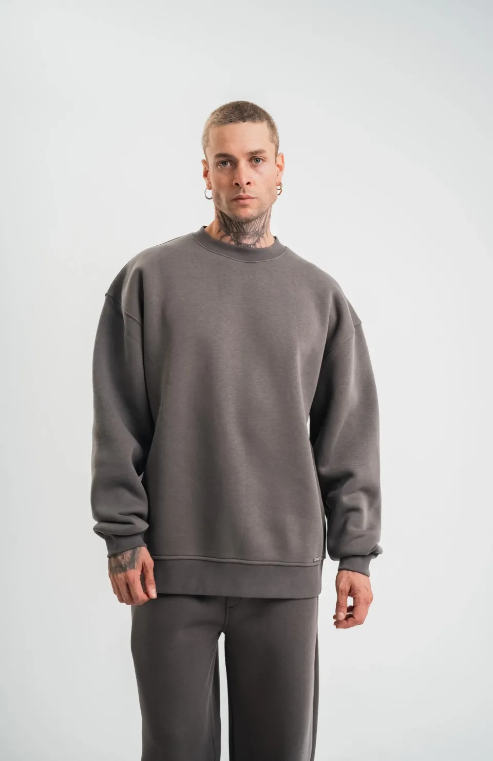 Uzun Kol Bisiklet Yaka Basic SweatShirt - Füme