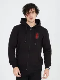 Unisex Baskılı Tam Fermuarlı Kapşonlu SweatShirt - Siyah
