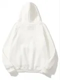 3 İplik Pamuklu Unisex Kapşonlu Sweetshirt - Beyaz