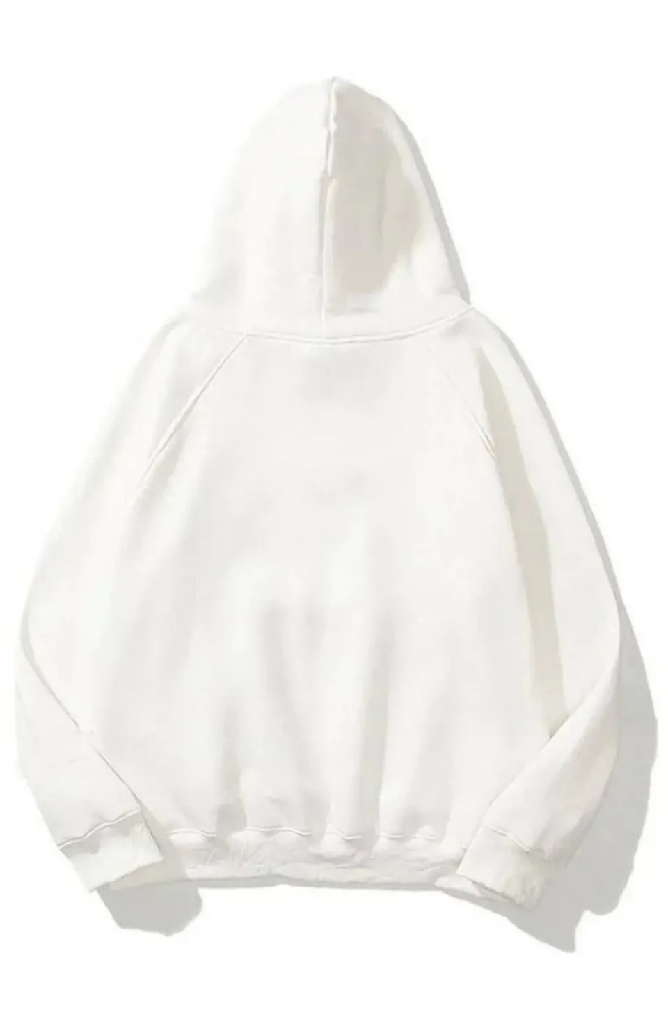 3 İplik Pamuklu Unisex Kapşonlu Sweetshirt - Beyaz