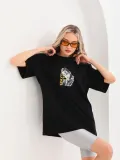 Unisex Baskılı Oversize T-Shirt - Siyah