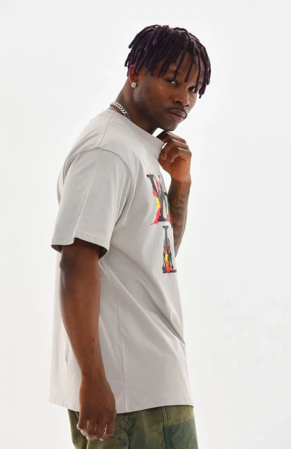 Unisex Baskılı Oversize T-Shirt - Gri