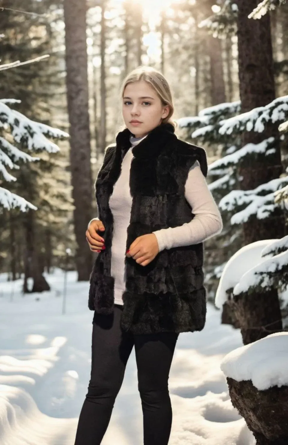 Kadın Kolsuz Hakiki Kürk - Siyah