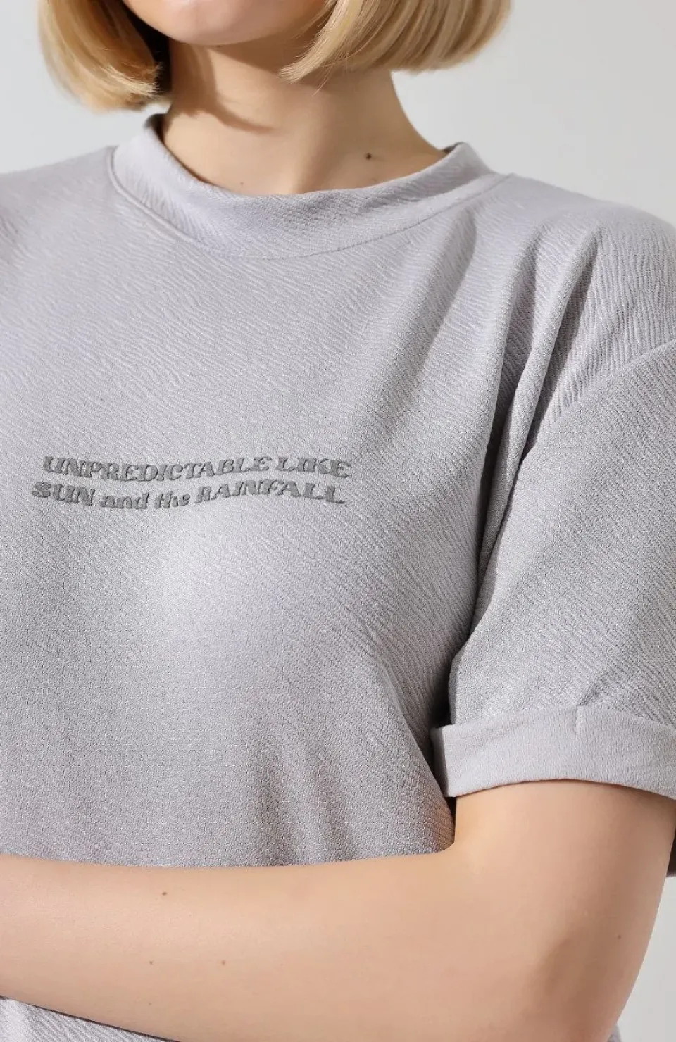 Unisex Bisiklet Yaka Baskılı Slim Fit T-Shirt - Boyalı Gri