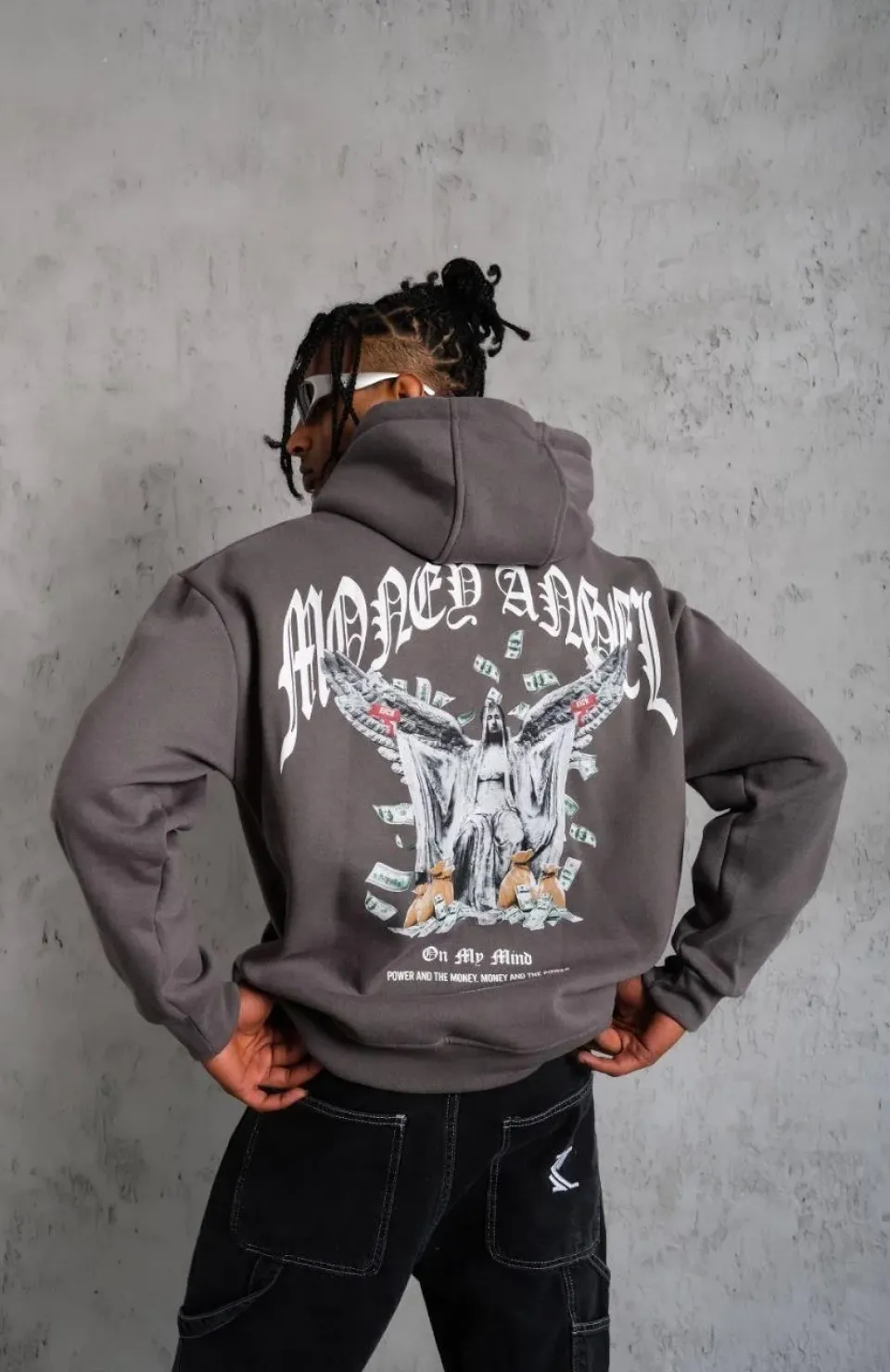 Erkek Kordon İpli Baskılı Kapüşonlu Sweatshirt - Füme Somersan Giyim | Kadın, Erkek ve Çocuk Moda