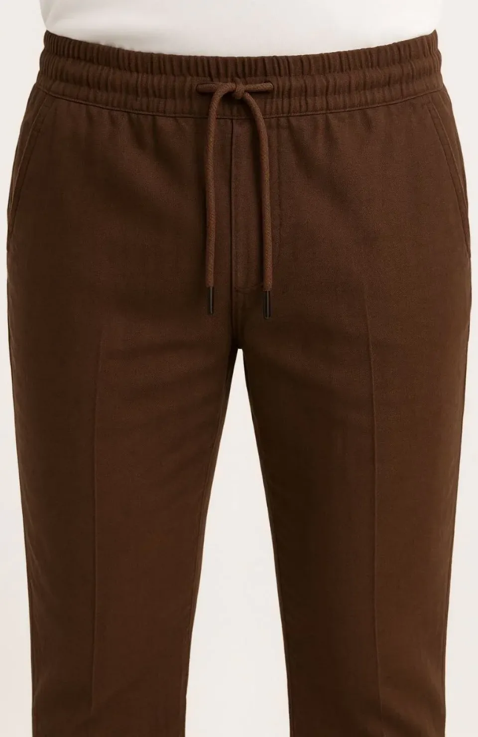 Erkek Keten Pantolon – Cepli, Beli Lastikli ve Bağcıklı, Nefes Alan Rahat Kalıp, Yazlık ve Baharlık Günlük Giyim, Şık & Konforlu Boru Paça Model - Kahverengi