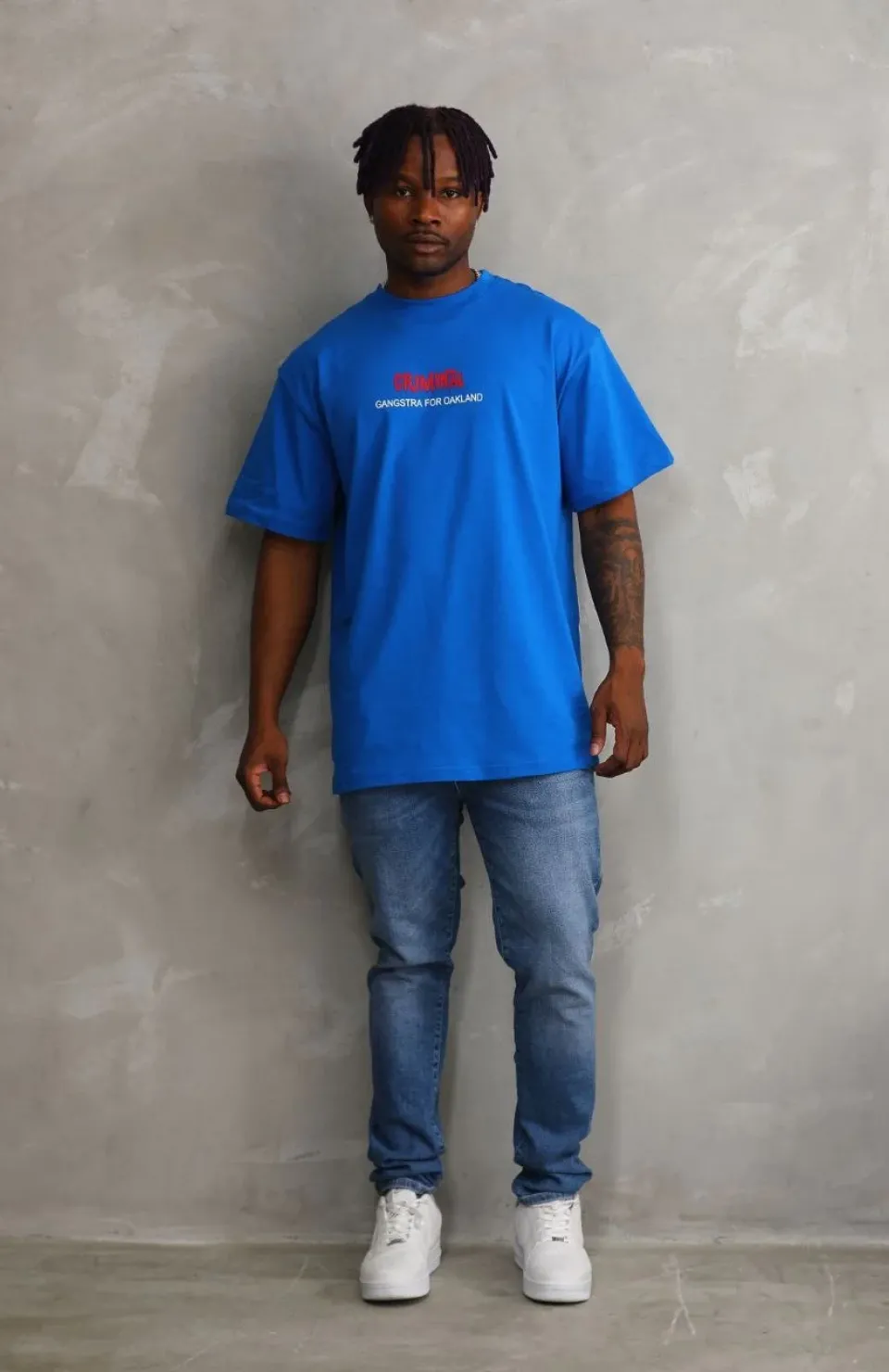 Unisex Baskılı Oversize T-Shirt - Mavi