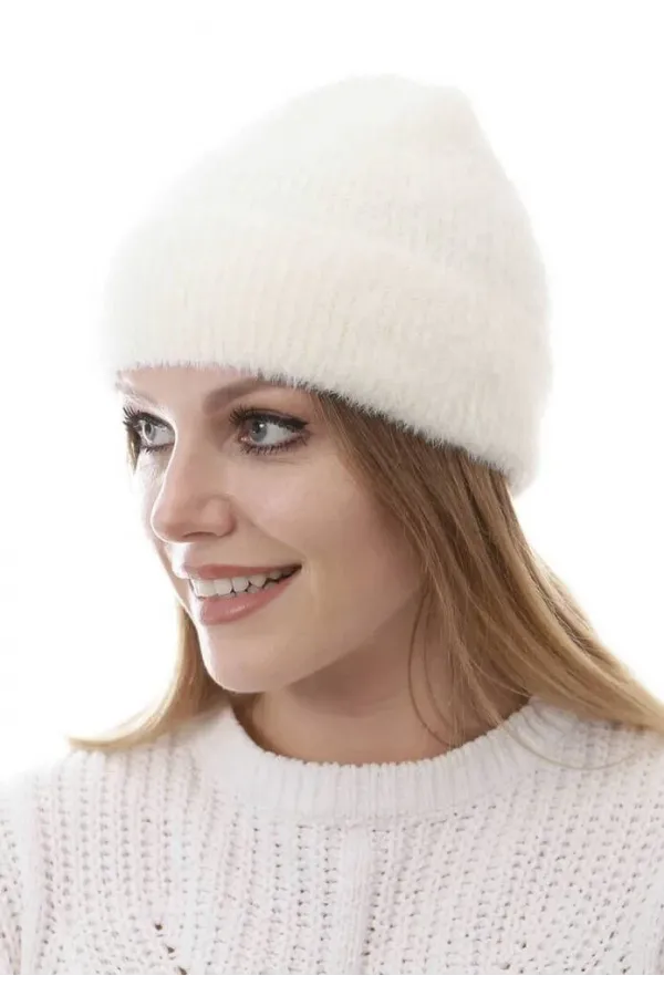 Unisex Tam Kalıp İnce Sakallı Triko Bere - Beyaz