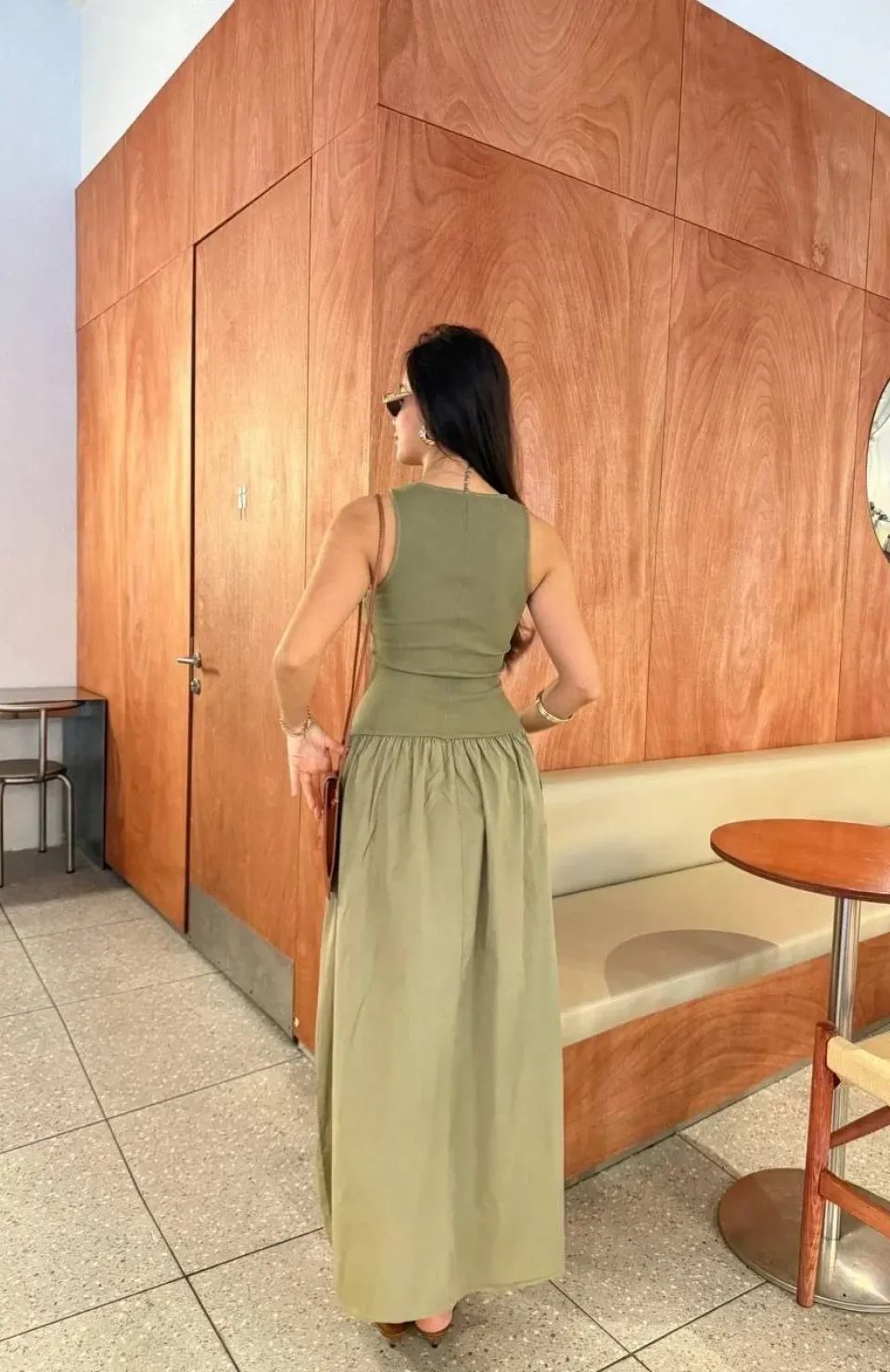 Kolsuz Uzun Elbise - Haki