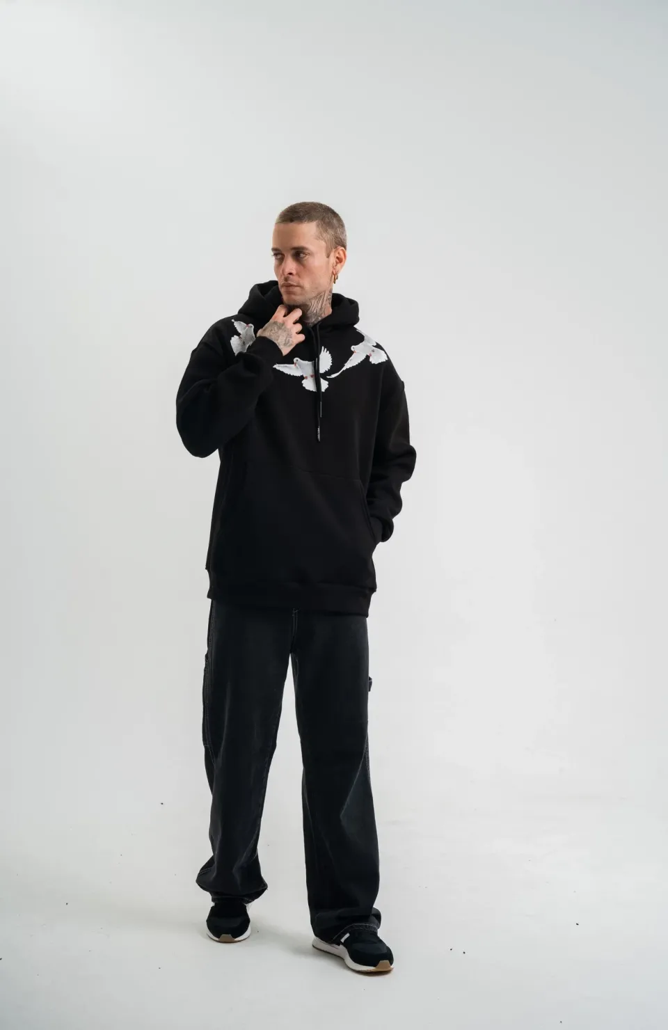 Unisex Uzun Kol Bisiklet Yaka Yıkamalı SweatShirt - Siyah