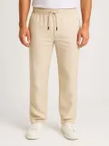 Erkek Keten Pantolon – Cepli, Beli Lastikli ve Bağcıklı, Nefes Alan Rahat Kalıp, Yazlık ve Baharlık Günlük Giyim, Şık & Konforlu Boru Paça Model - Bej
