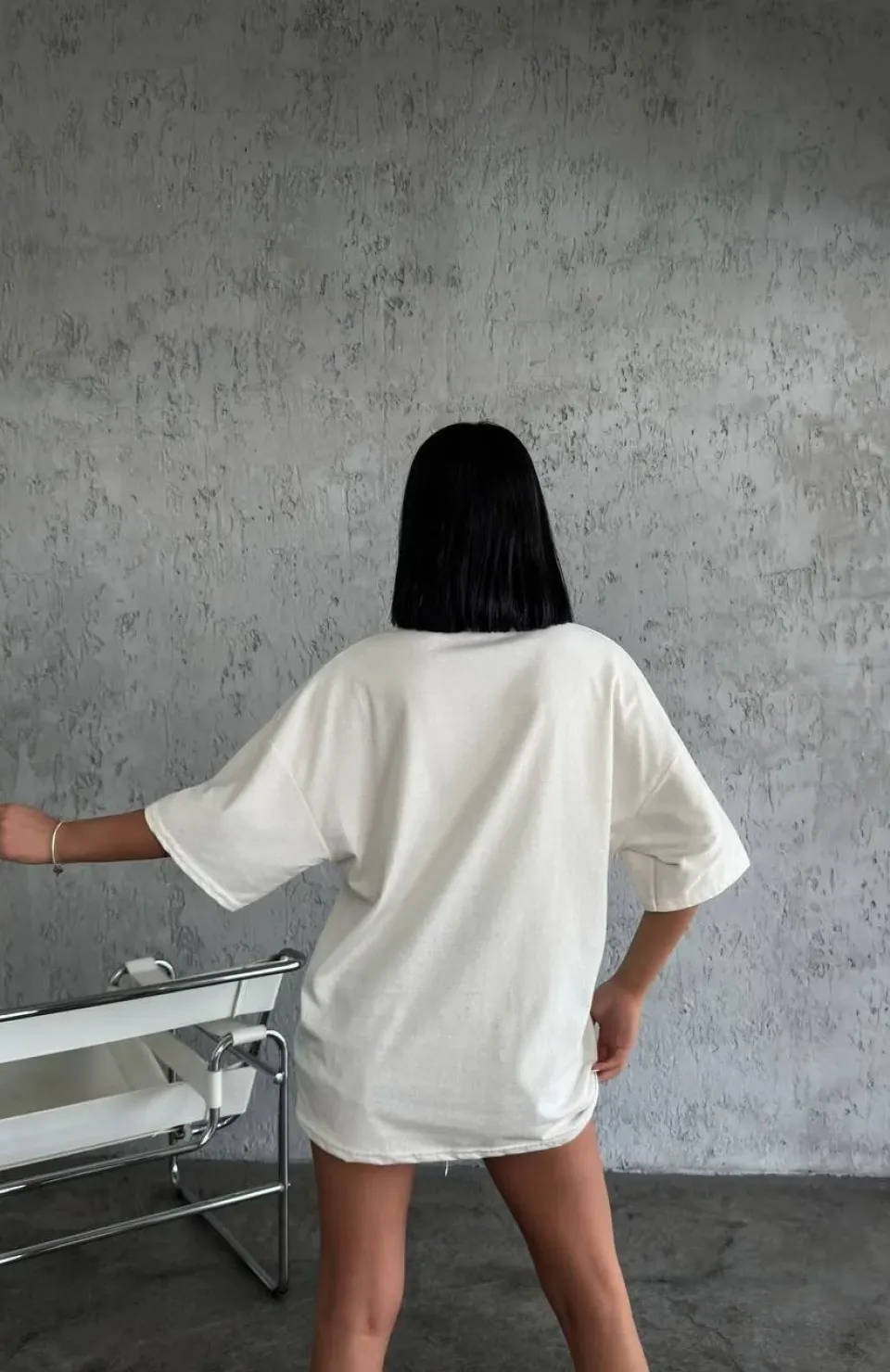 Unisex Düz Biskilet Yaka Oversize T-shirt - Beyaz