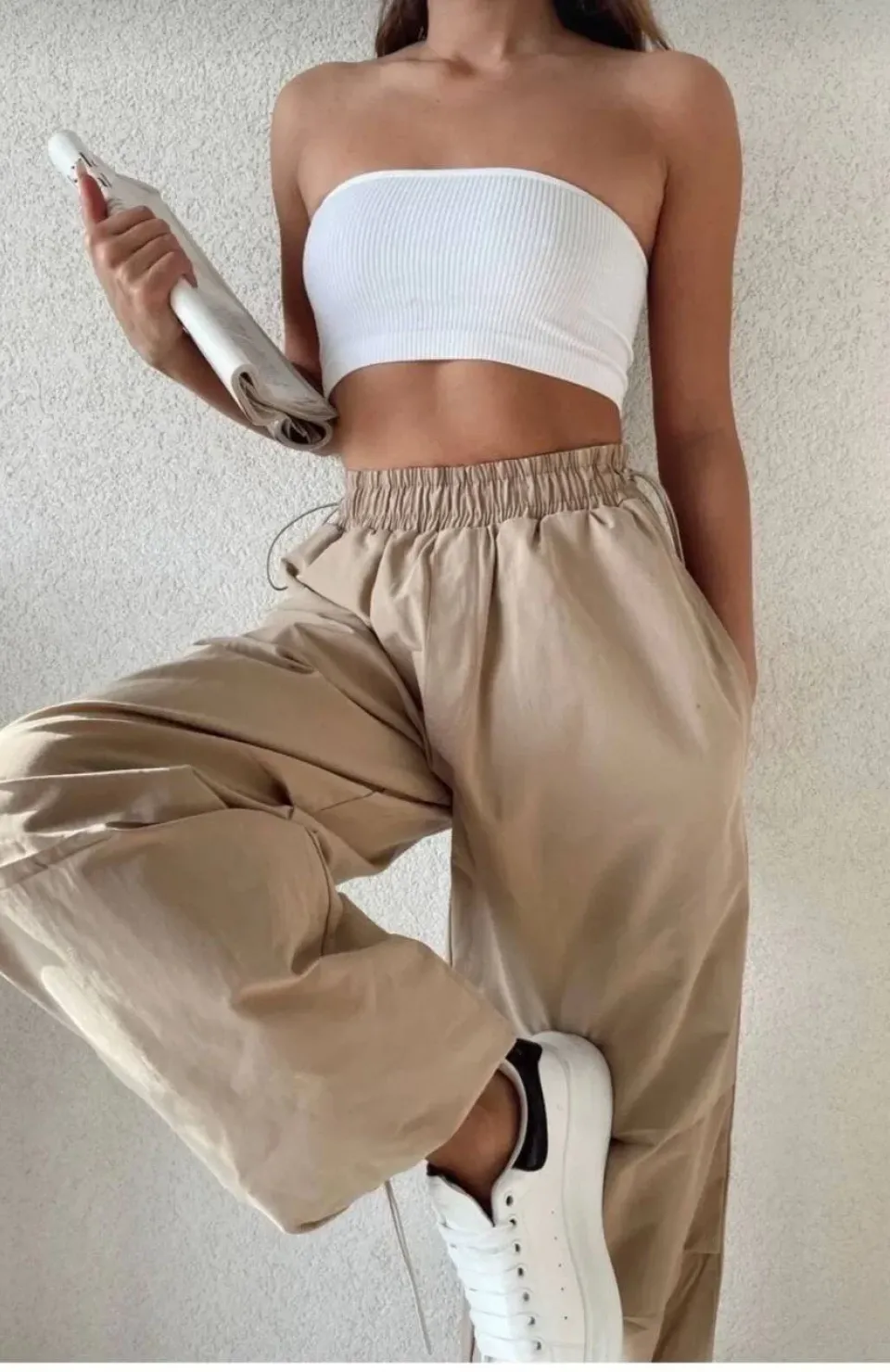 Kadın Cepli Paraşut Pantalon - Bej