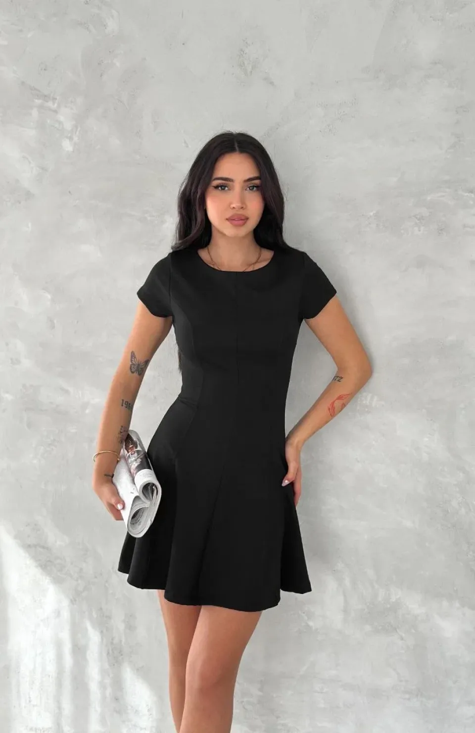 kısa kollu Mini Elbise - Siyah
