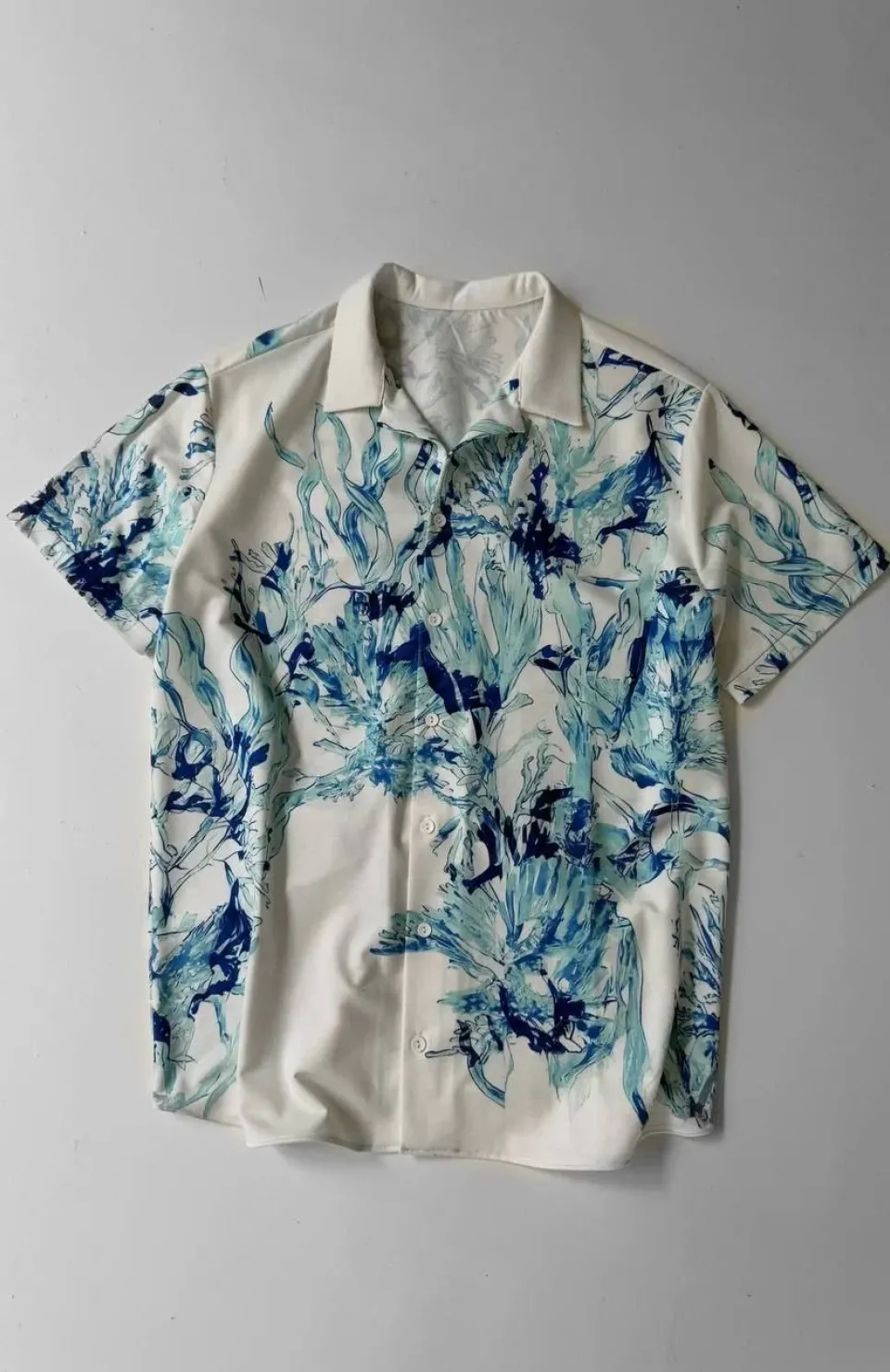 İki İplik Kumaş Baskılı Gömlek - Beyaz