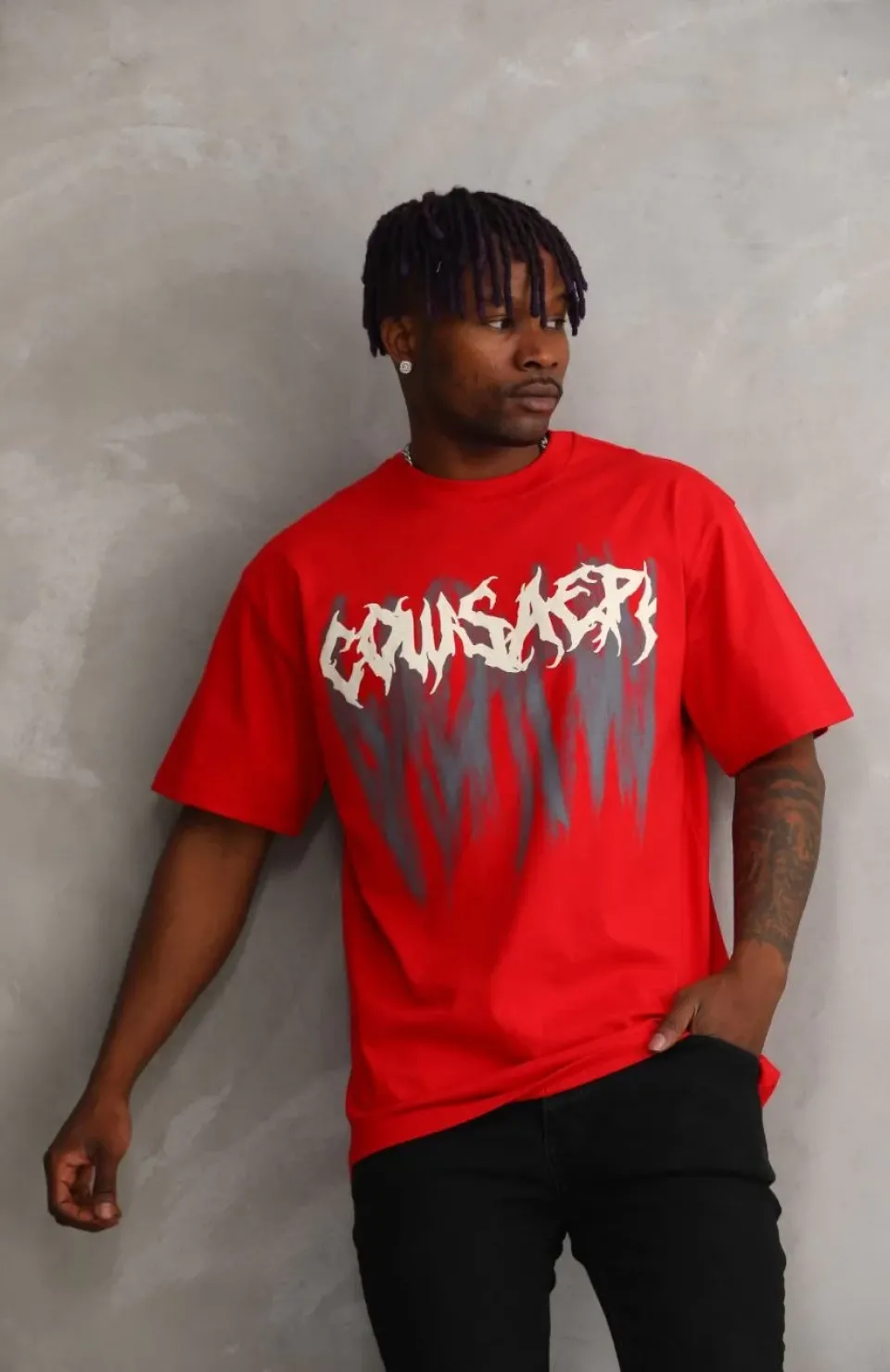 Unisex Baskılı Oversize T-Shirt - Kırmızı