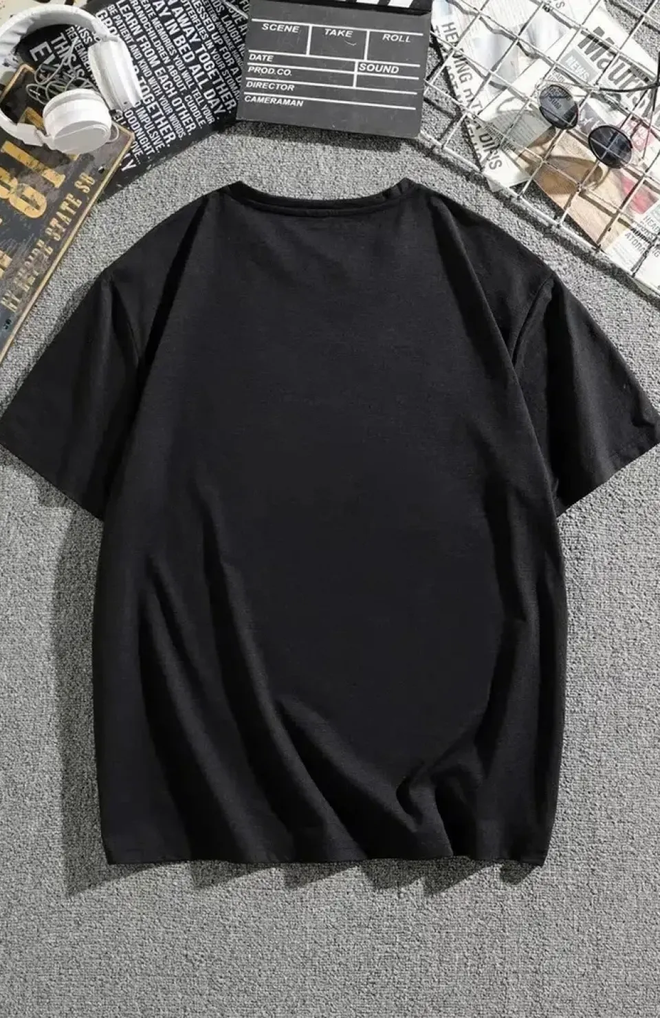 Erkek Dağ Grafikli Tişört, Yaz için Büyük Beden Rahat T-shirt - Siyah