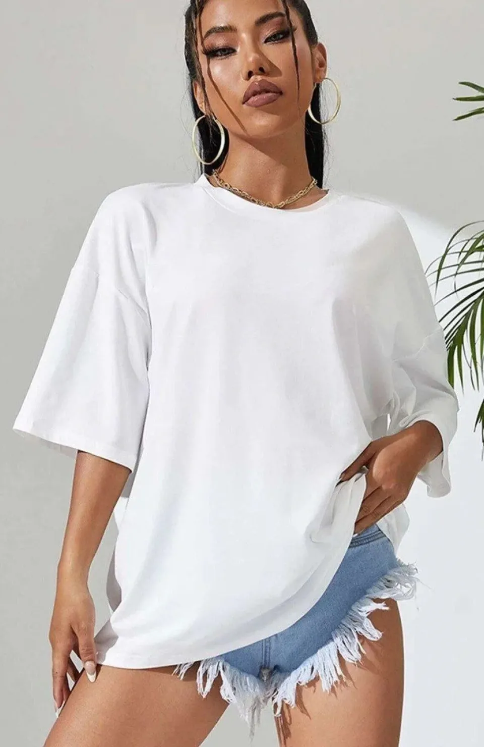Unisex Baskılı Oversize T-Shirt - Beyaz