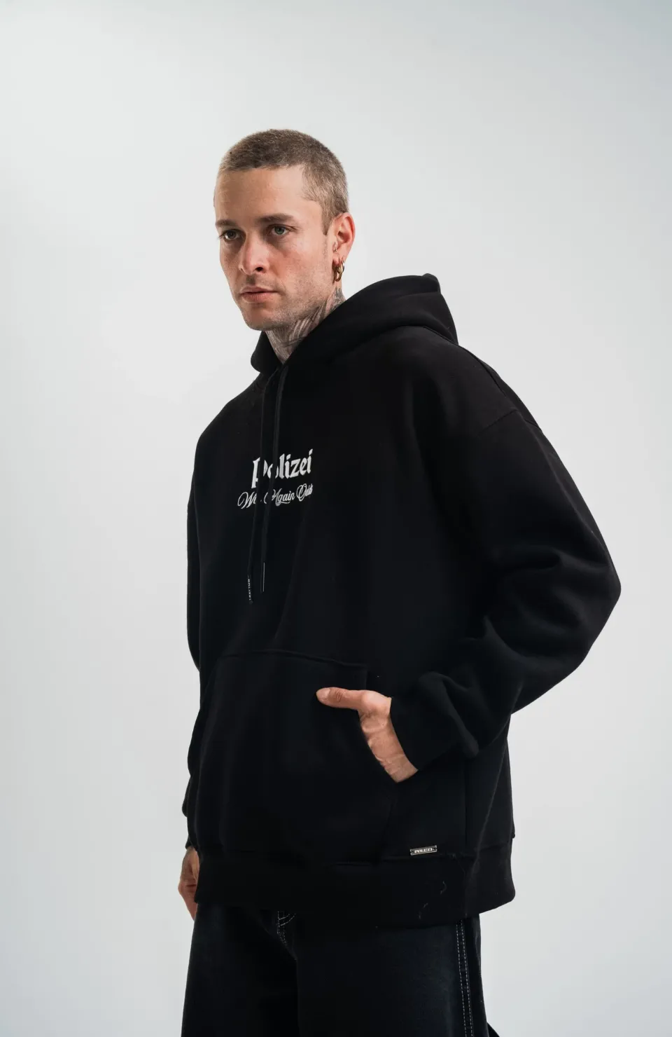 Üç İplik Kapşonlu Dijital Patchli SweatShirt - Siyah