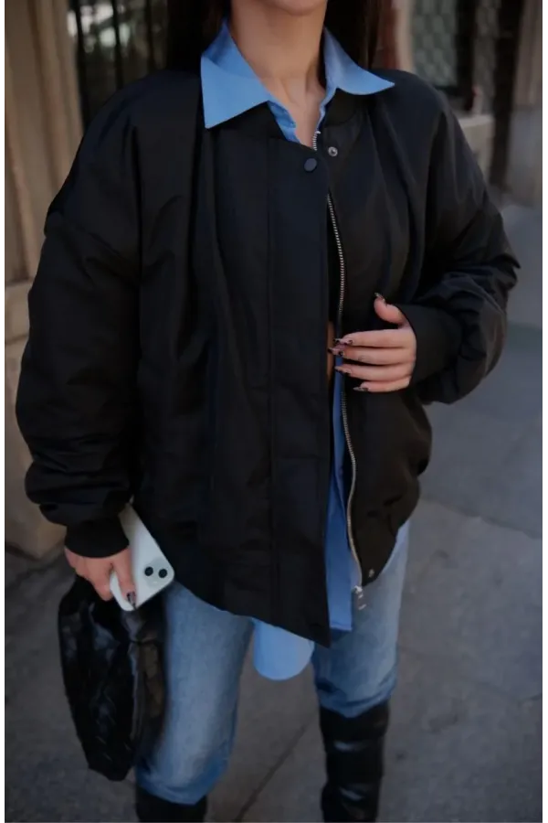 Cepli Bomber Ceket Mont - Siyah