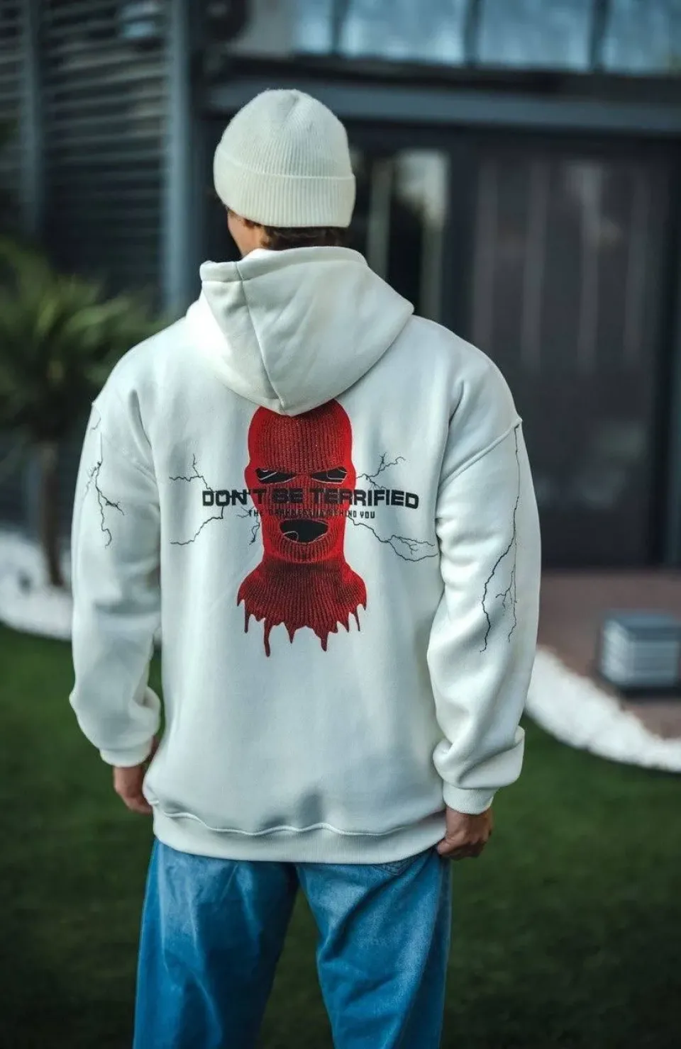 Üç İplik Kapüşonlu Baskılı Oversize SweatShirt- Beyaz Somersan Giyim | Kadın, Erkek ve Çocuk Moda