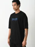 Unisex Baskılı Oversize T-Shirt - Siyah