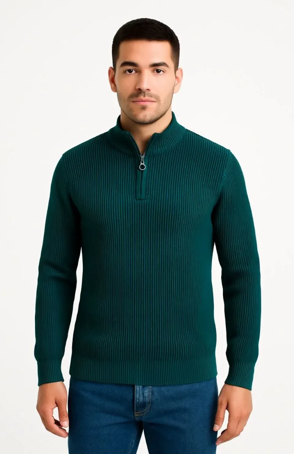 Erkek Yarım Fermuarlı Triko Kazak – Selanik Örgü, Dik Yaka, Pamuklu Dokuma, Regular Fit Uzun Kollu Kışlık Model - Haki Somersan Giyim | Kadın, Erkek ve Çocuk Moda