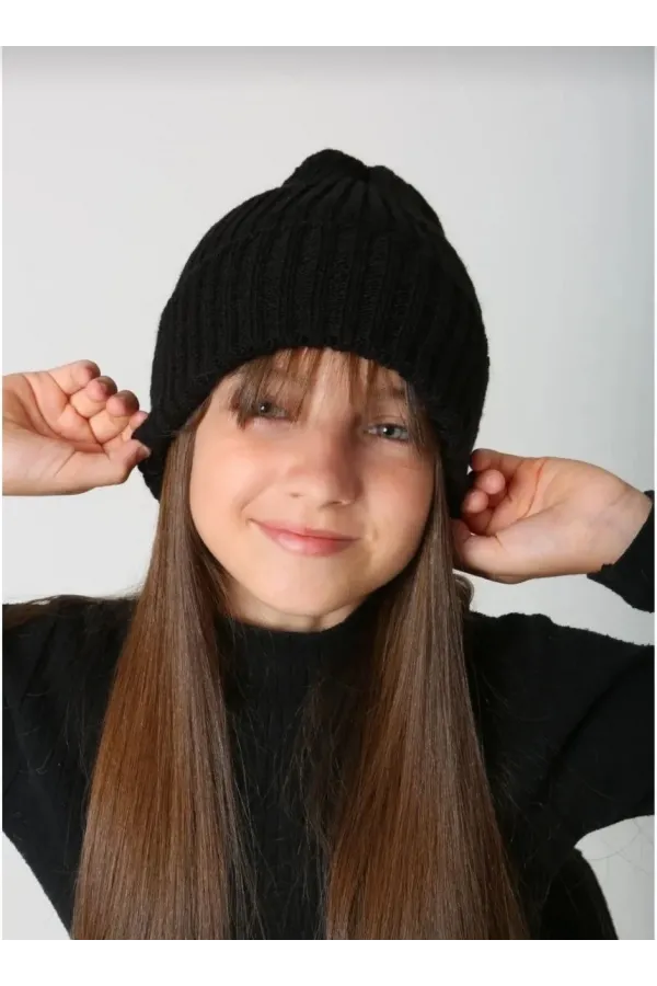 Çocuk Dokuma Triko Bere - Siyah