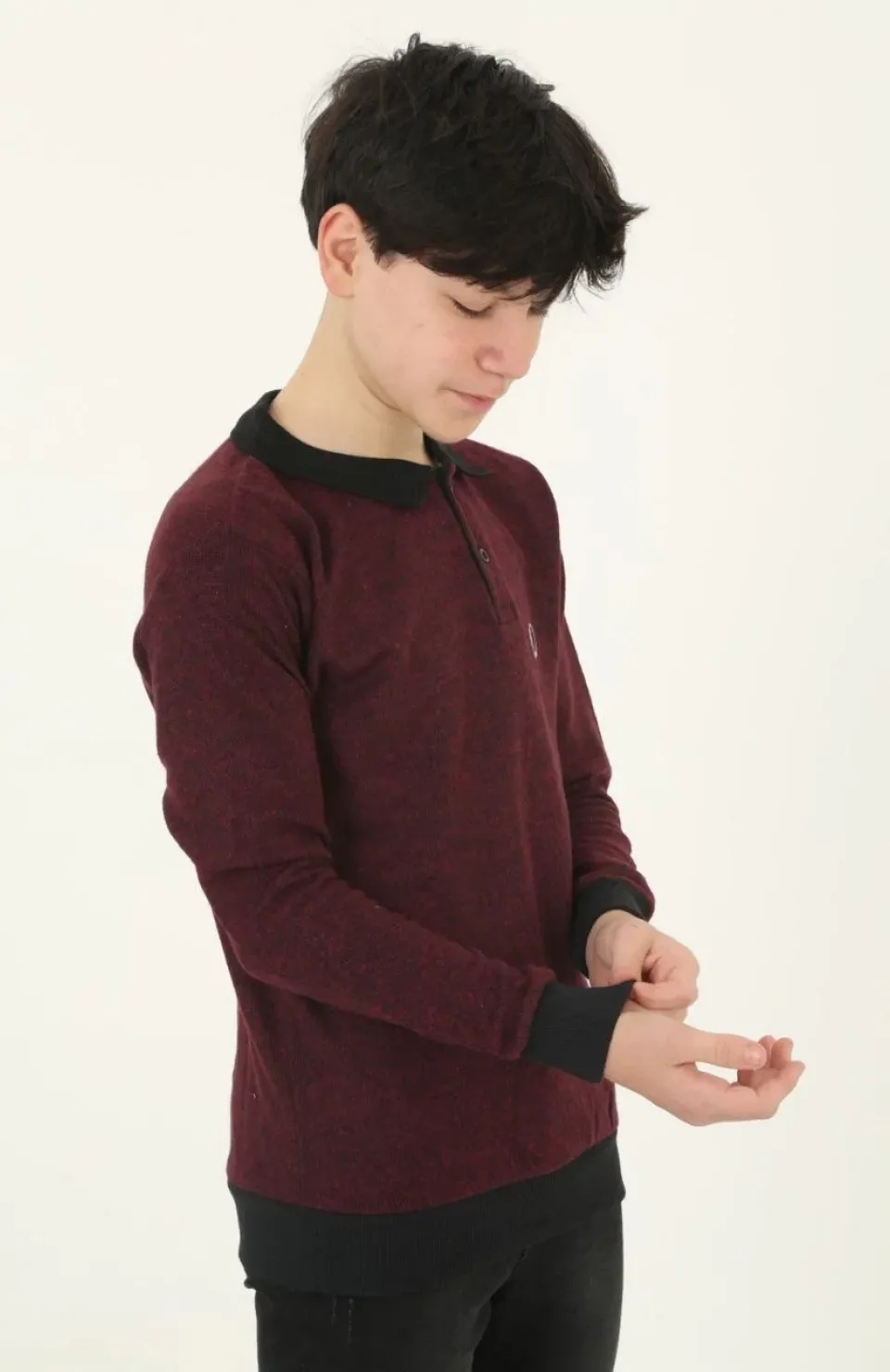 Çocuk Selanik Yaka Nakışlı Kazak - Kırmızı Somersan Giyim | Kadın, Erkek ve Çocuk Moda