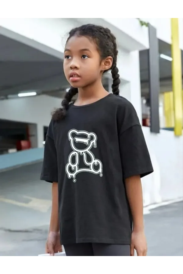 Çocuk Unisex Baskılı T-Shirt - Siyah