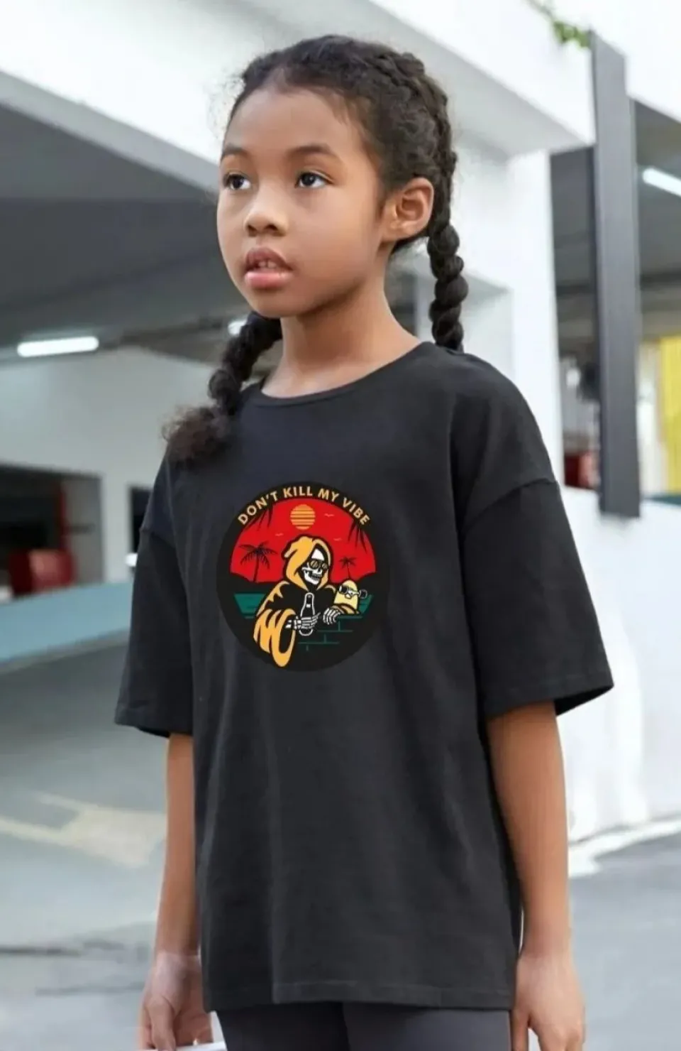 Çocuk Unisex Baskılı T-Shirt - Siyah