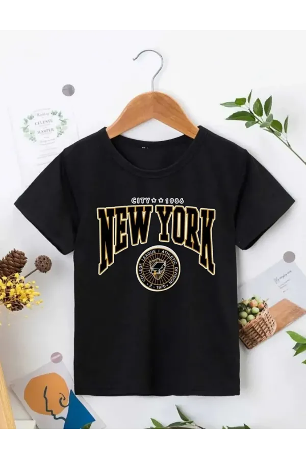 Çocuk Unisex Baskılı T-Shirt - Siyah