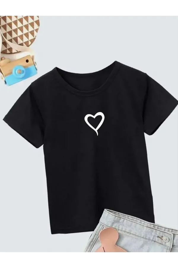 Çocuk Unisex Baskılı T-Shirt - Siyah