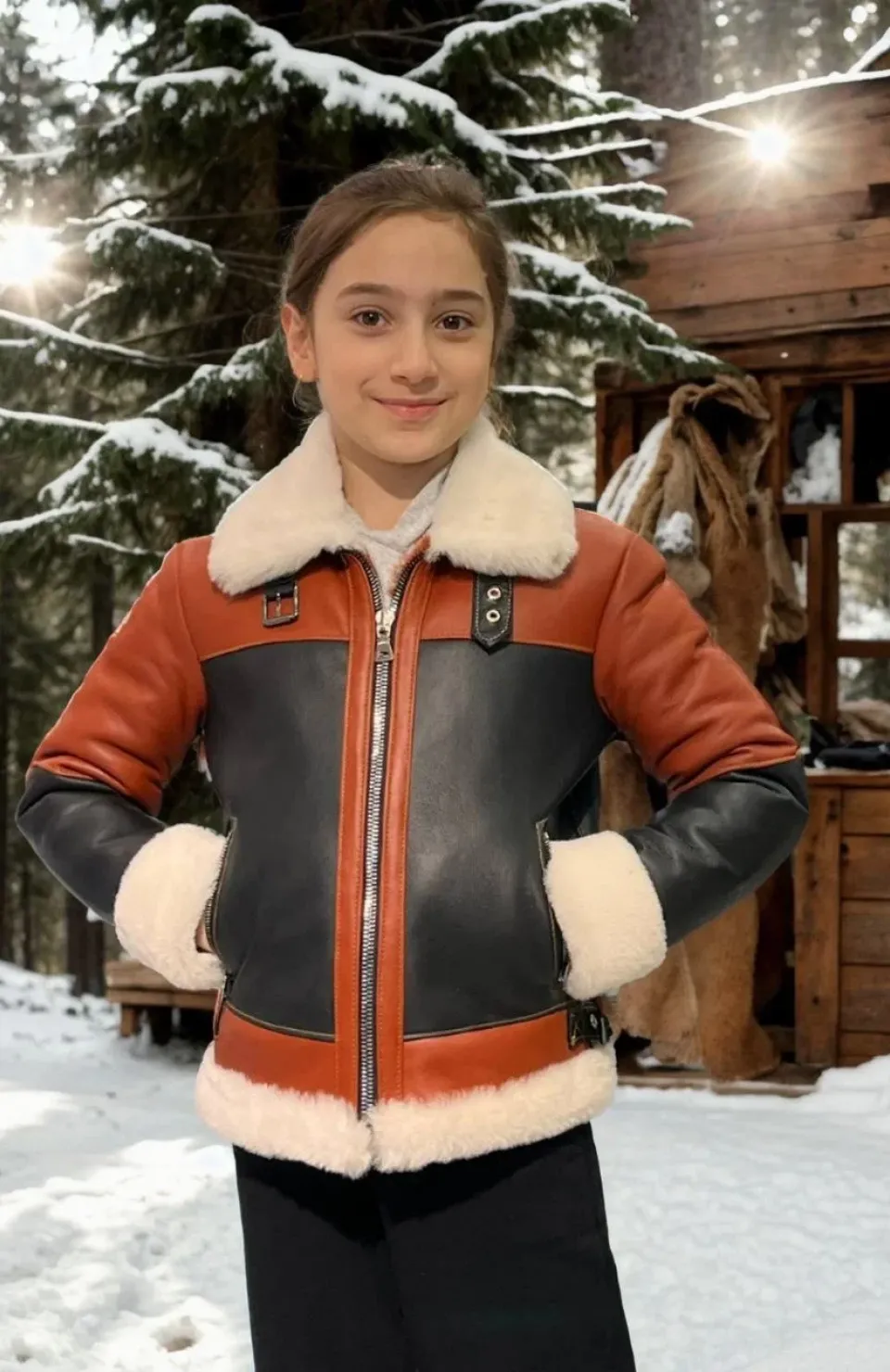 Çocuk Yakalı Parçalı Kürk - Kiremit Somersan Giyim | Kadın, Erkek ve Çocuk Moda