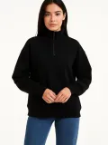 Kadın Üç İplik Dık Yaka Yarım Fermuarlı SweatShirt - Siyah