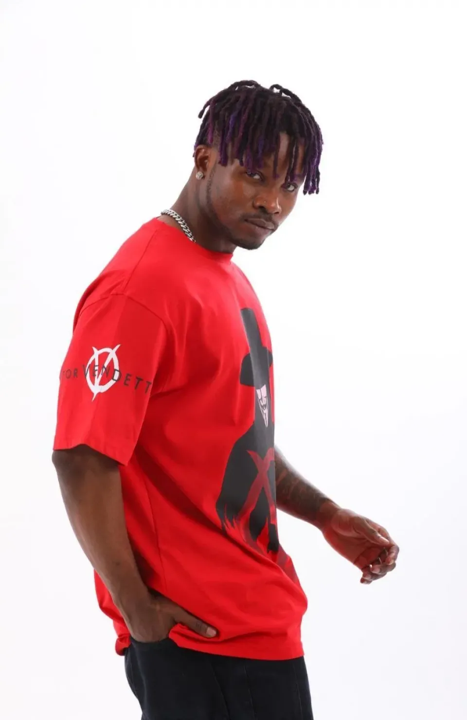 Unisex Oversize Baskılı Bisiklet Yaka T-Shirt - Kırmızı