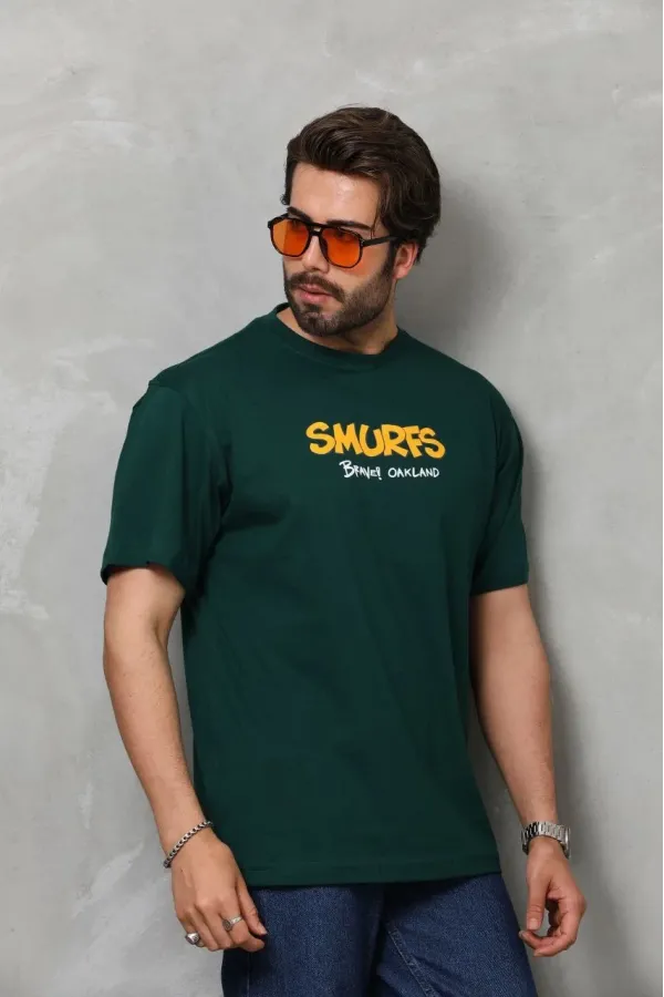 Unisex Basic Bisiklet Yaka Oversize T-Shirt - Yeşil