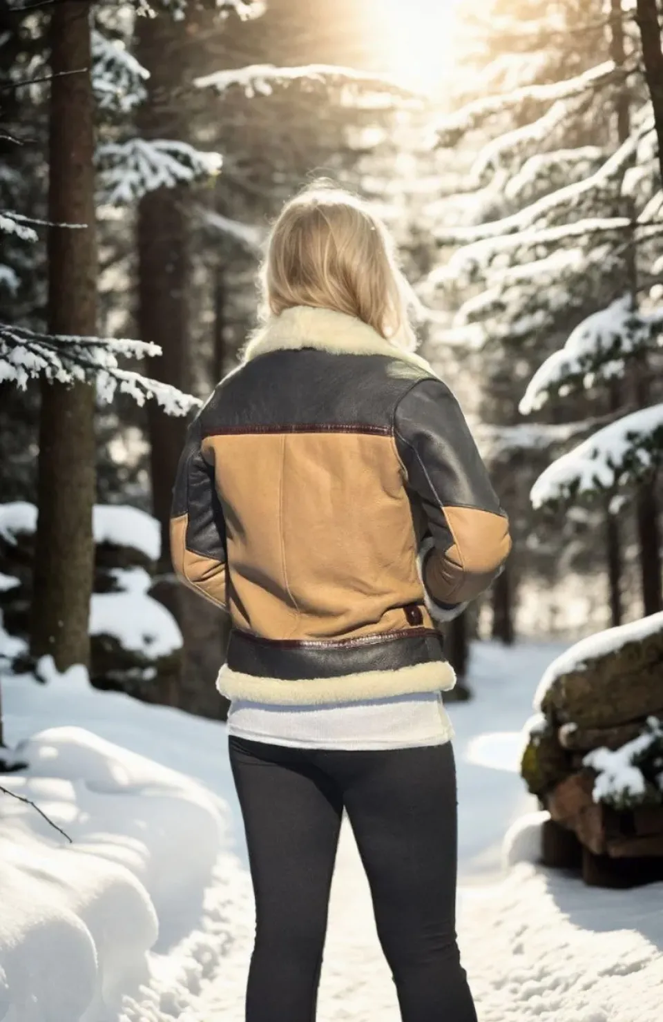 Kadın Uzun Kollu Yakalı Hakiki Kürk - Kahve