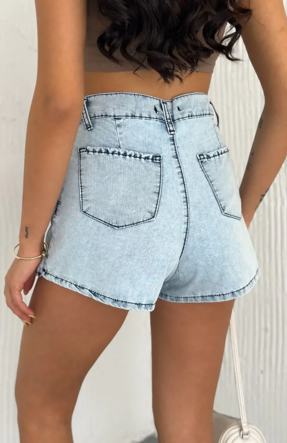 Kot Jeans Kesimetrik Kesim Cepli Şortlu Etek - Gri