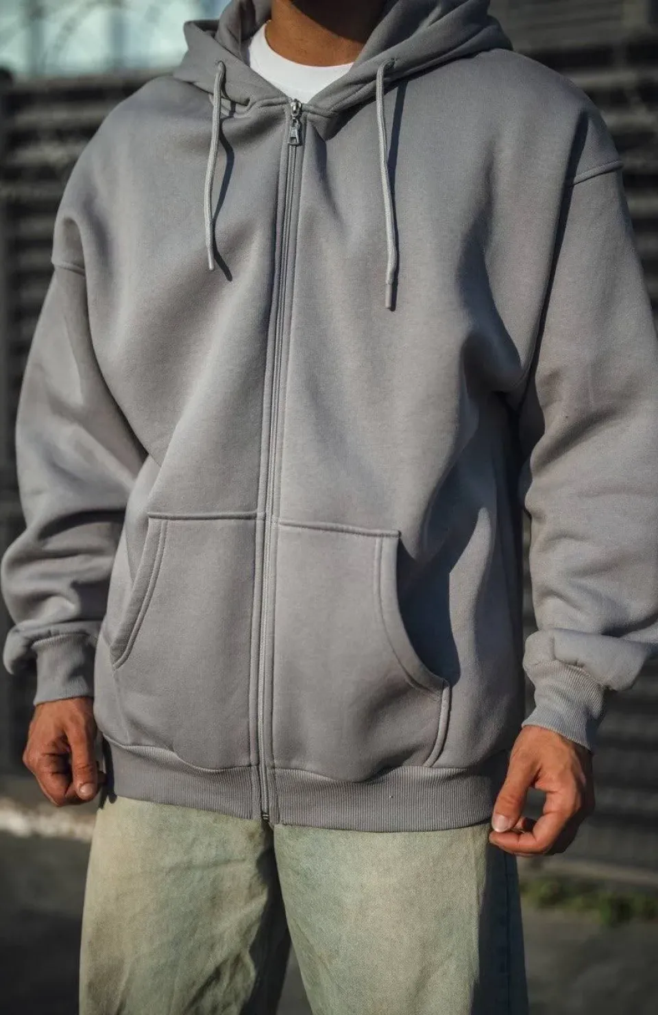 Oversize Tam Fermuarlı Uzun Kol Hırka - Gri Somersan Giyim | Kadın, Erkek ve Çocuk Moda